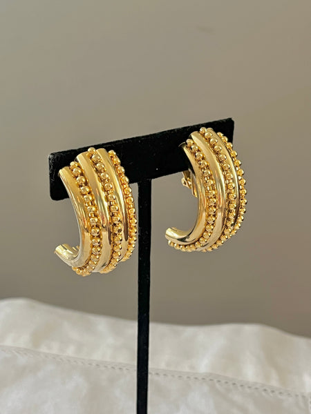 Beaded Gold Hoop Clip On Earrings