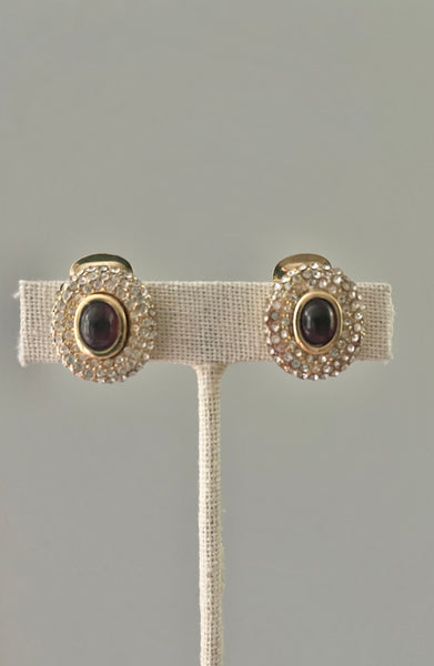 Christian Dior Amethyst and Rhinestone Clip On Earrings