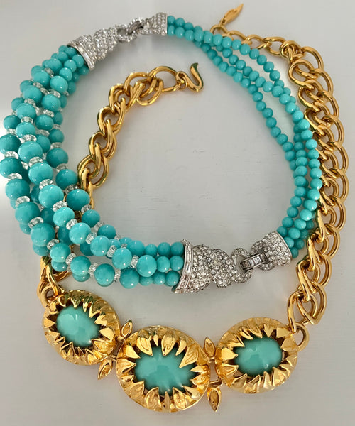 Fendi Turquoise & Gold Plate Choker Necklace