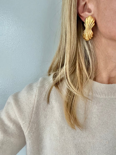 Fendi Logo Gold Played Clip On Earrings