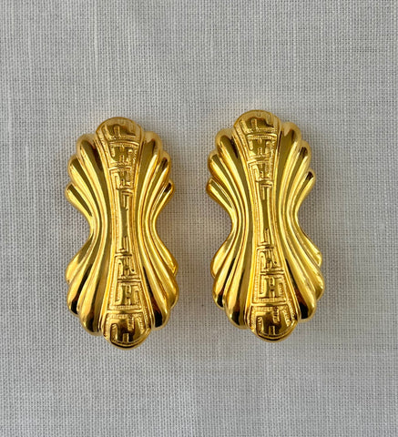 Fendi Logo Gold Played Clip On Earrings