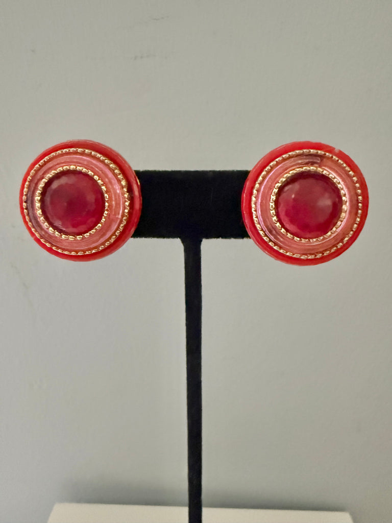 Red & Pink Enamel Clip On Earrings