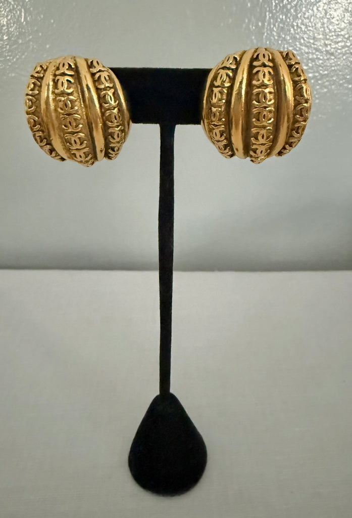 Chanel Dome Logo Clip On Earrings