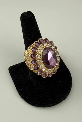 Large Amethyst Glass Ring Size 9.5