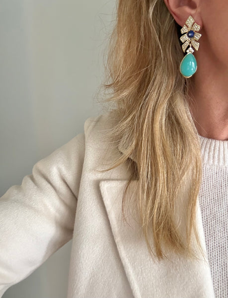 Lucite & Rhinestone Drop Clip On Earrings