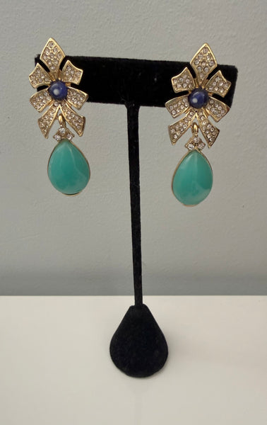 Lucite & Rhinestone Drop Clip On Earrings