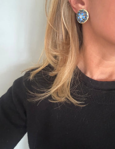 Blue and Silver Clip On Earrings