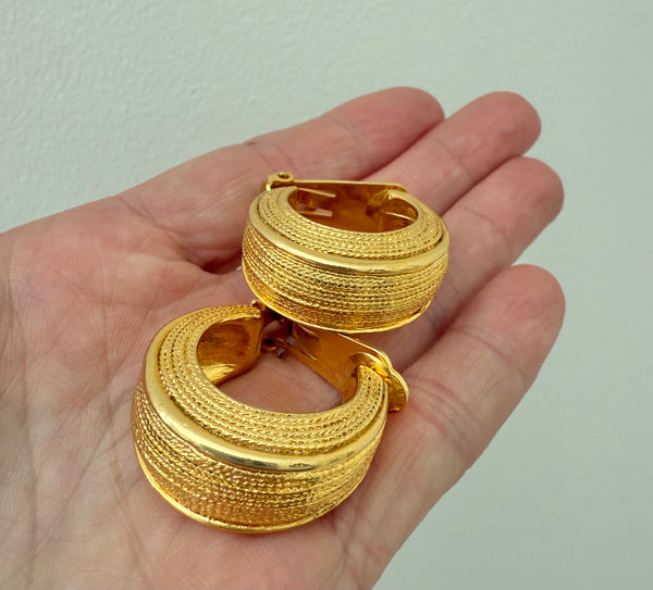 Gold Plated Wide Hoop Clip On Earrings