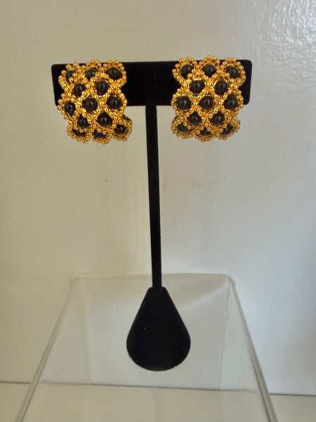Black Beaded Clip On Earrings