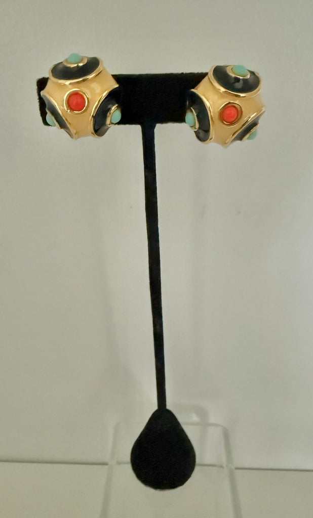 Kenneth Jay Lane Multi Colored Cabochon Clip On Earrings