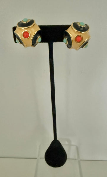 Kenneth Jay Lane Multi Colored Cabochon Clip On Earrings