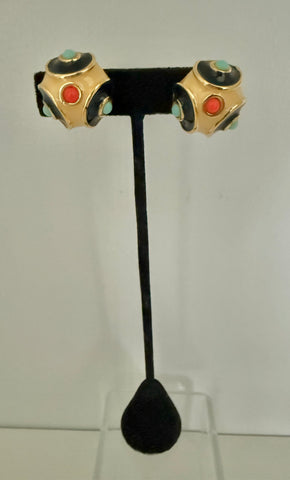 Kenneth Jay Lane Multi Colored Cabochon Clip On Earrings