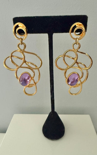 Amethyst Cabochon Post Dangle Earrings