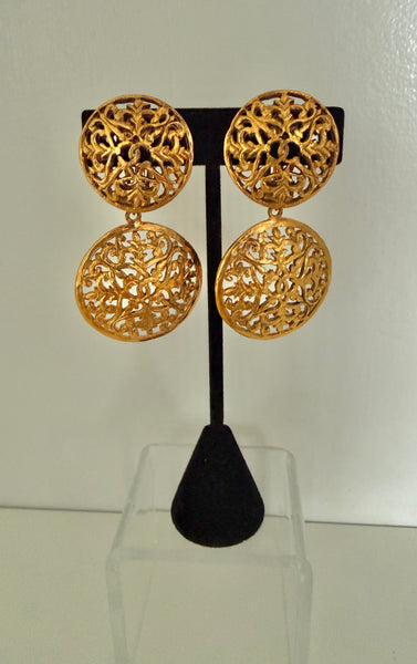 Chanel Filigree CC Dangle Clip On Earrings