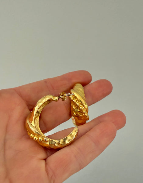 Hammered Gold Plated Post Hoop Earrings