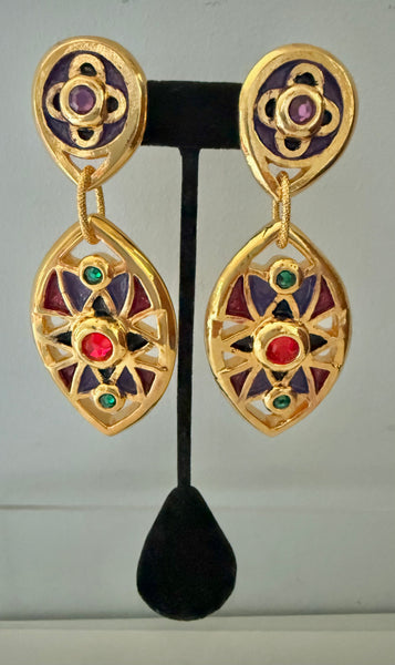 Frederic Vollé Gilded Resin Hand Enameled Clip On Earrings