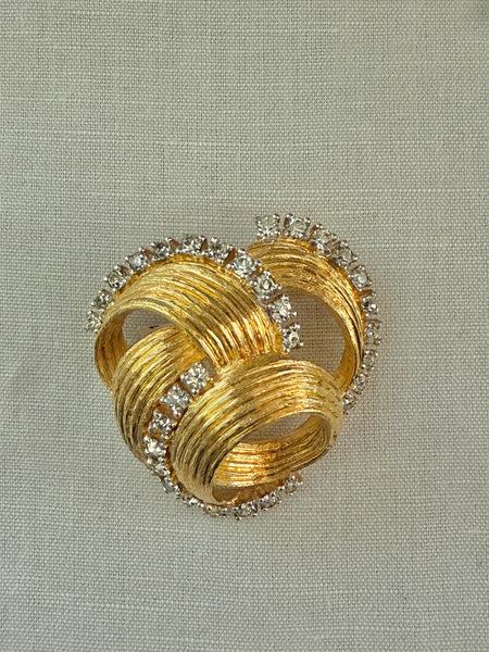 Rhinestone & Gold Swirl Brooch