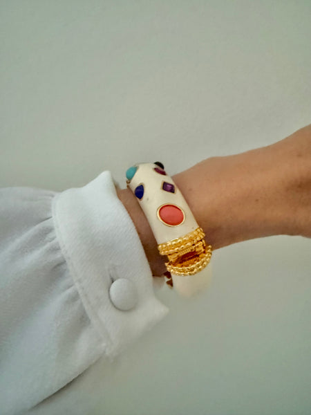 Kenneth Jay Lane Cream Enamel & Cabochon Bracelet