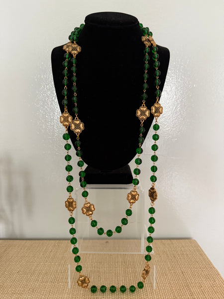 Chanel Camellia Flower Green Gripoix Necklace