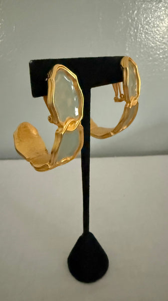 Karl Lagerfeld Large Light Green Enamel Clip On Hoop Earrings