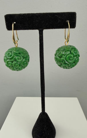 Carved Green Stone Dangle Earrings
