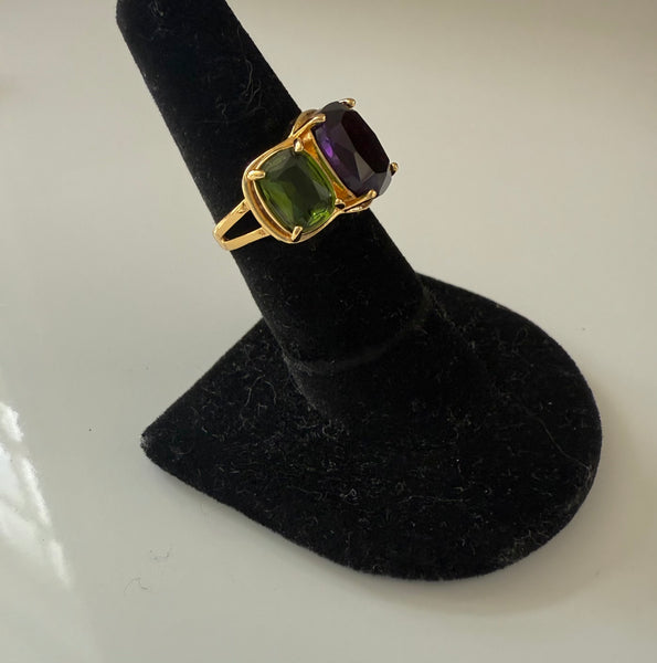 Amethyst & Peridot Glass Ring Size 6