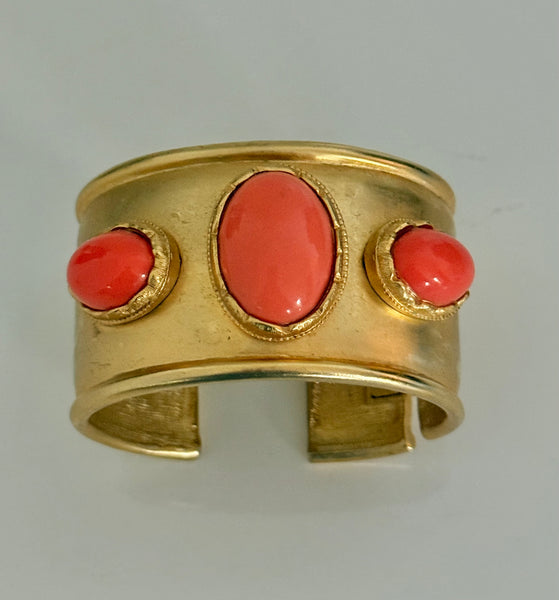 Kenneth Jay Lane Coral Cabochon Cuff Bracelet