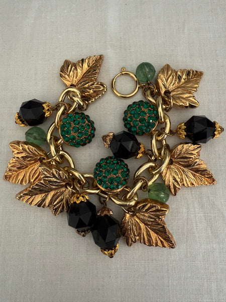 Jacky de G Leaf Charm Bracelet with Green Accents