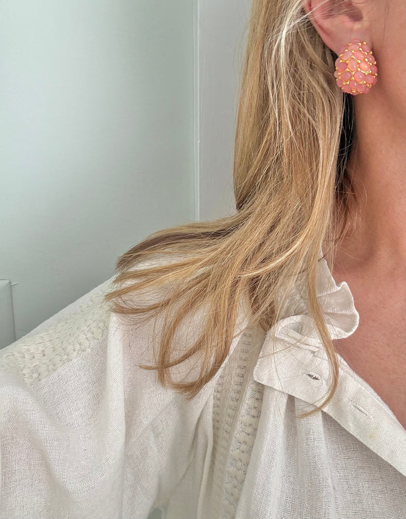 Kenneth Jay Lane Pink Cabochon Clip On Earrings
