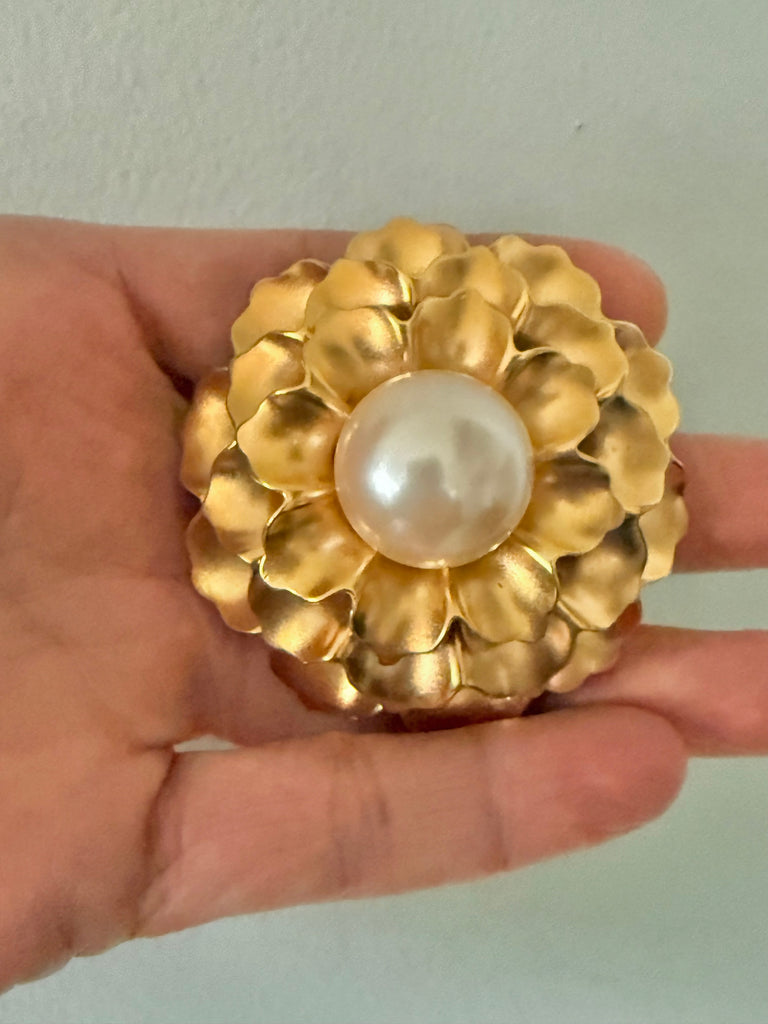 Monet Gold Flower Brooch with Pearl