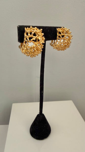 Panetta Gold Webbed Brutalist Clip On Earrings