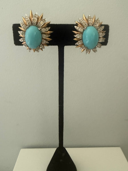 Jomaz Turquoise & Rhinestone Clip On Earrings