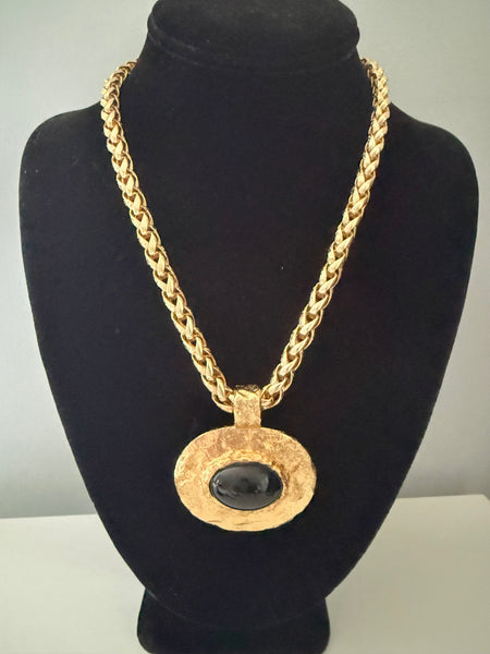 Erwin Pearl Black Cabochon Gold Plated Pendant Necklace