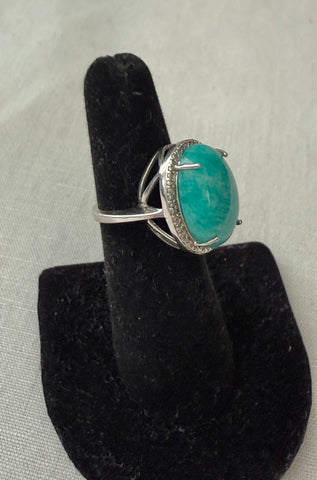 Sterling Ring with Aqua Stone Size 5.25