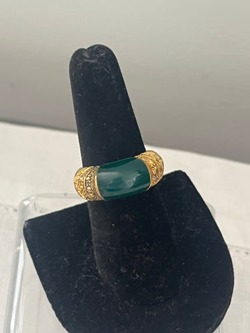 Gold over Sterling Green Enamel Ring Size 7