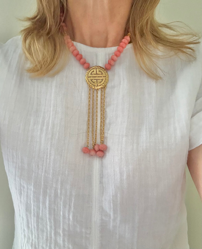 Lucite Coral Tassel Necklace