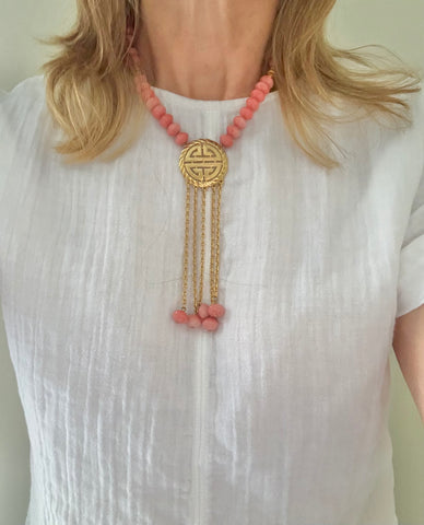 Lucite Coral Tassel Necklace