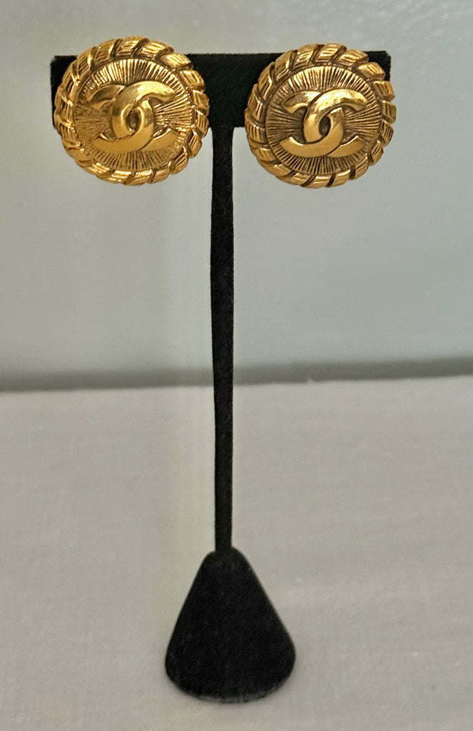 Chanel Classic Logo Button Clip On Earrings