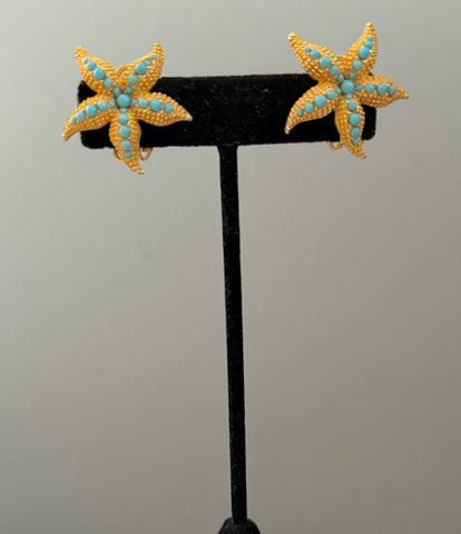 Turquoise Starfish Clip On Earrings
