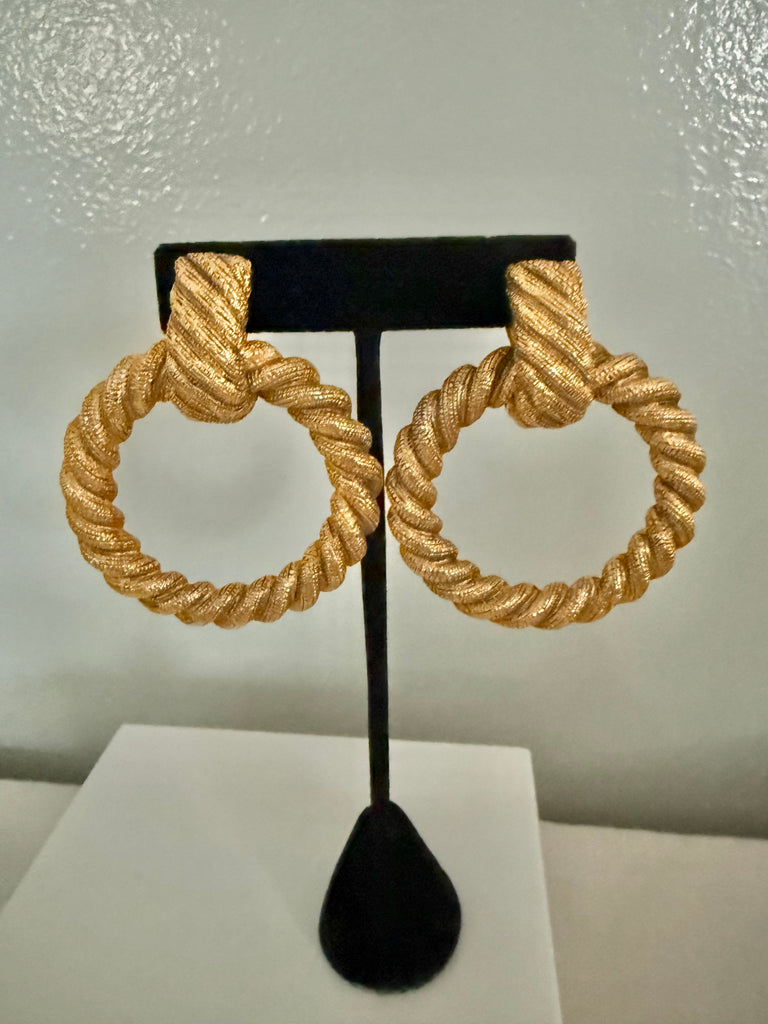 Chanel XL Twisted Door Knocker Hoop Earrings