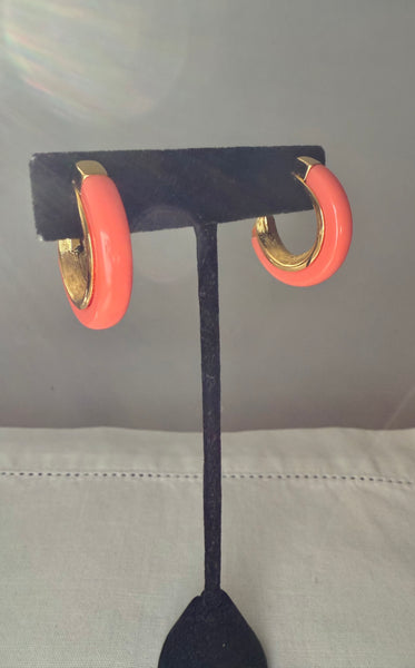 Trifari Coral Lucite Clip On Hoop Earrings