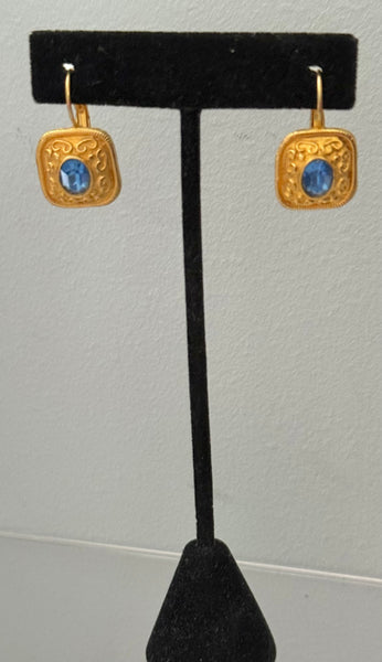 Matte Golf & Blue Stone Earrings for Pierced Ears