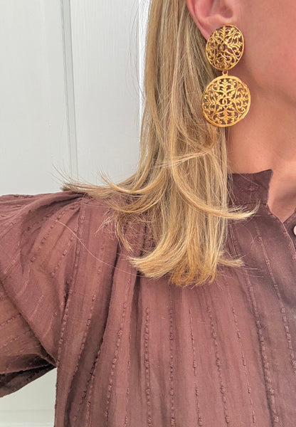 Chanel Filigree CC Dangle Clip On Earrings