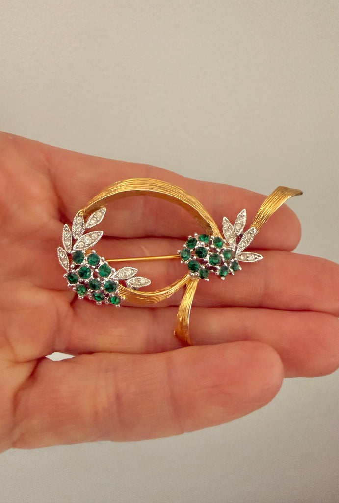 Boucher Emerald Rhinestone Brooch