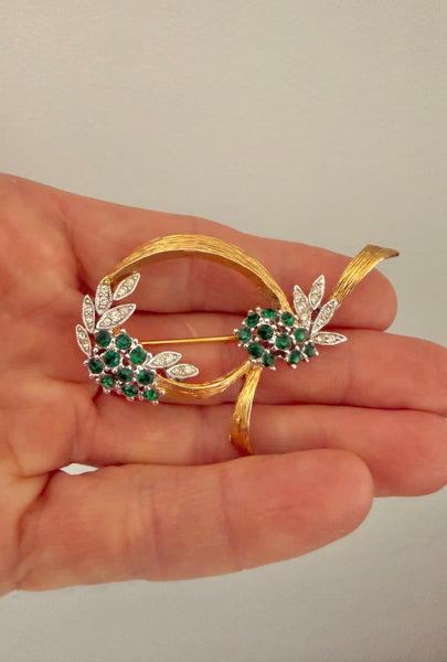 Boucher Emerald Rhinestone Brooch