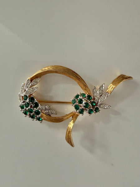 Boucher Emerald Rhinestone Brooch