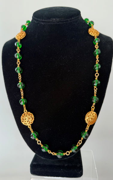 Chanel Green Gripoix Necklace with Four Logo Stations