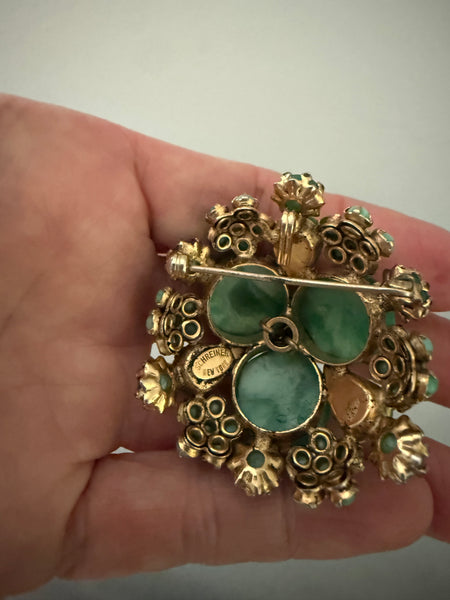 Schreiner New York Signed Green Brooch/ Pendant