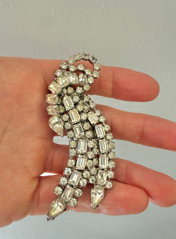 Unsigned Cascading Rhinestone Brooch