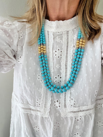 Turquoise and Gold Beaded Necklace